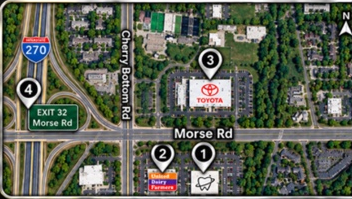 Business card location map: Smile With Style is marker 1 near Cherry Bottom Road and Morse Road, east of I-270 Exit 32.