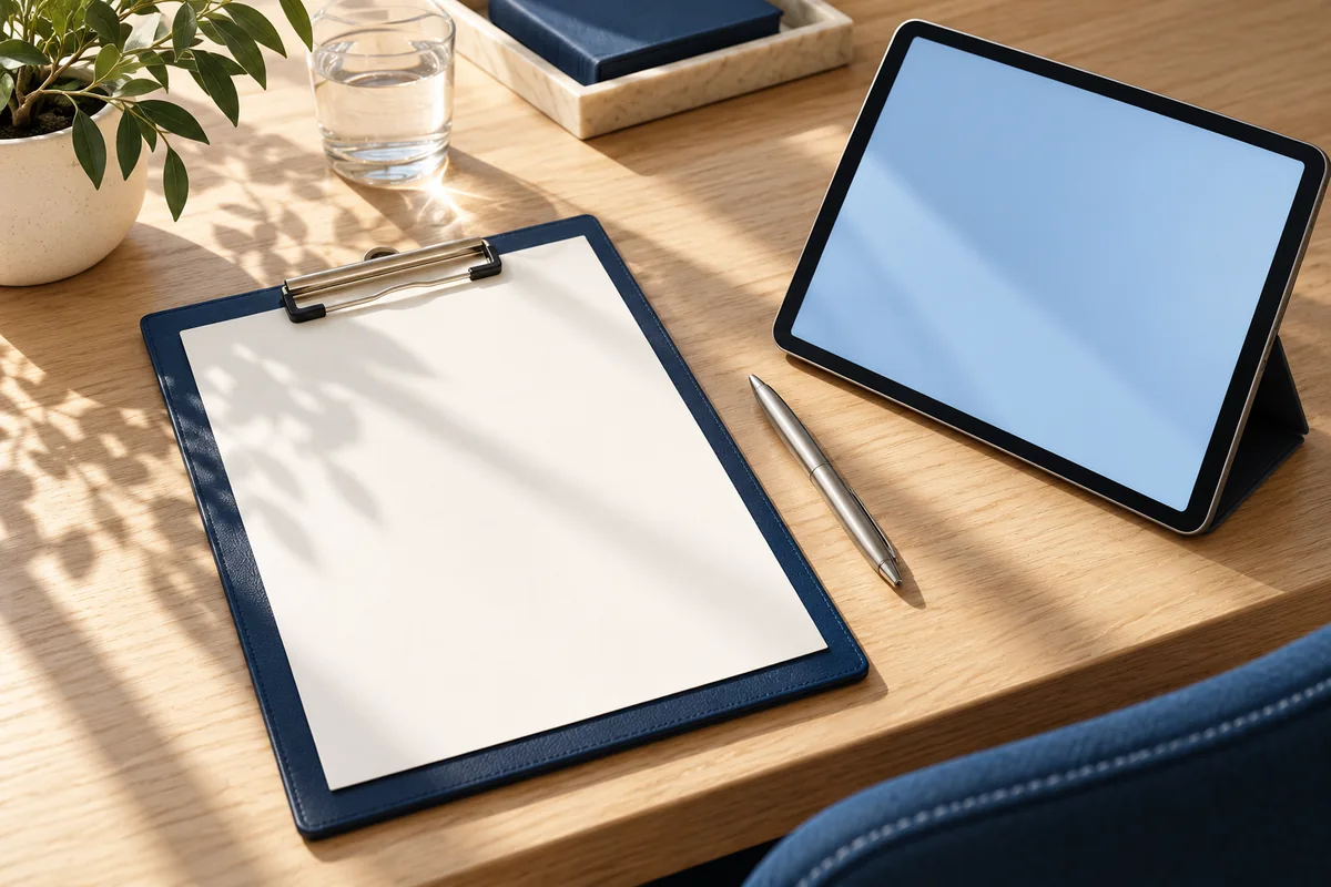 Clipboard and tablet representing patient preparation resources